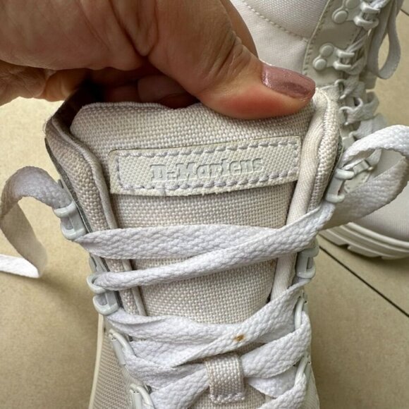 Dr. Martens Combs Women's White Canvas and Leather Lace up Combat Boots Size 7 - Picture 7 of 9